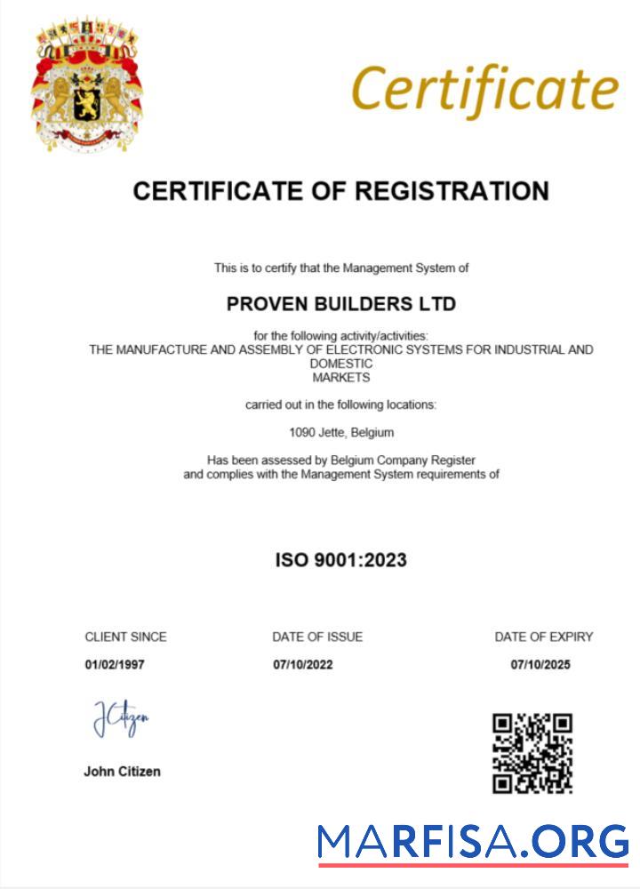 Printable Belgium certificate of registration Word and PDF template